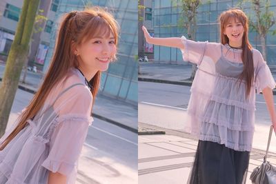 解婕翎「薄紗透視裝」綁雙馬尾飄仙氣！　無奈遭嘲：穿睡衣出門？