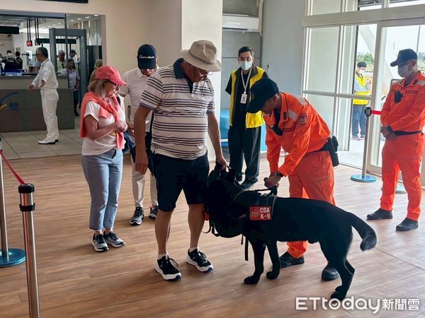 ▲▼偵搜犬「鐵諾」，在4月17日生涯最後一次勤務，執行國際郵輪泊靠花蓮港安全檢查任務將榮退。（圖／海巡東部分署提供，下同）