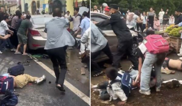 ▲▼陸又爆「開車衝撞小學」　地上躺滿傷亡者「路人抬車救命」。（圖／翻攝推特）