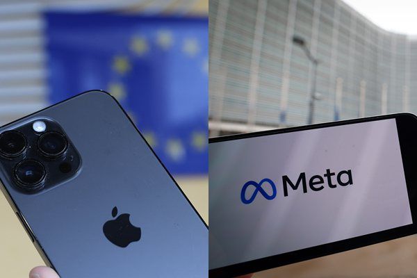 ▲▼歐盟監管機構認定蘋果與Meta違反「數位市場法」，對2家科技巨頭分別開出5億和2億歐元的罰款。（組圖／VCG）