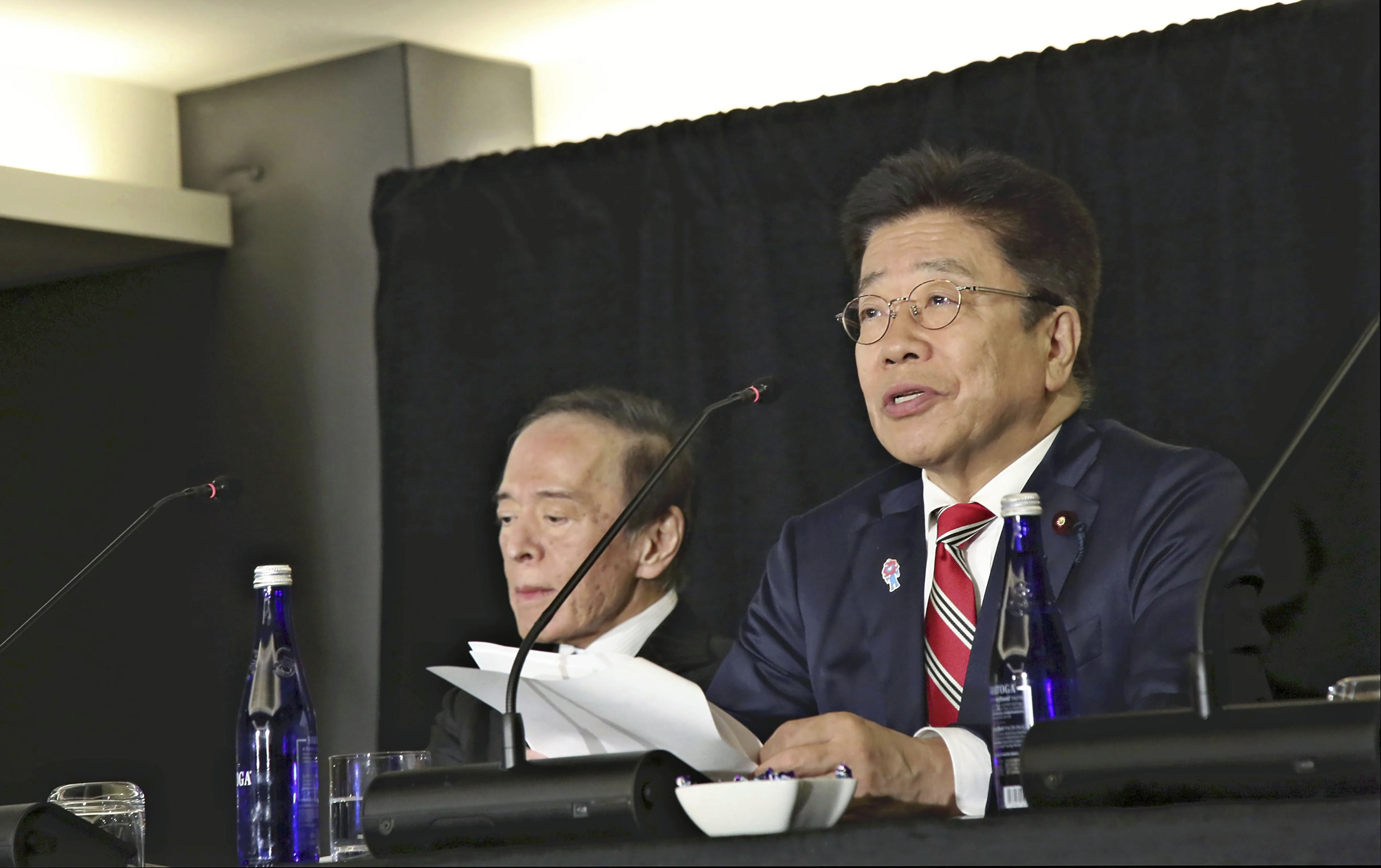 ▲▼日本財務大臣加藤勝信、日本銀行總裁植田和男在華府與美財務部長班森特會談後召開記者會。（圖／達志影像／美聯社）