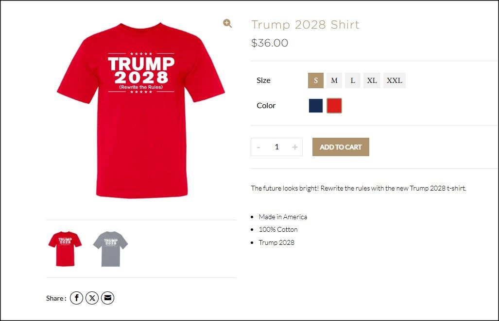▲▼全球惡夢…川普要拚第三任？美媒爆「Trump 2028」應援帽開賣。（圖／翻攝自Trumpstore）