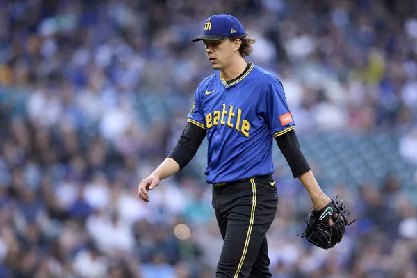 ▲水手王牌吉爾伯特（Logan Gilbert）因前臂緊繃提前退場。（圖／達志影像／美聯社）