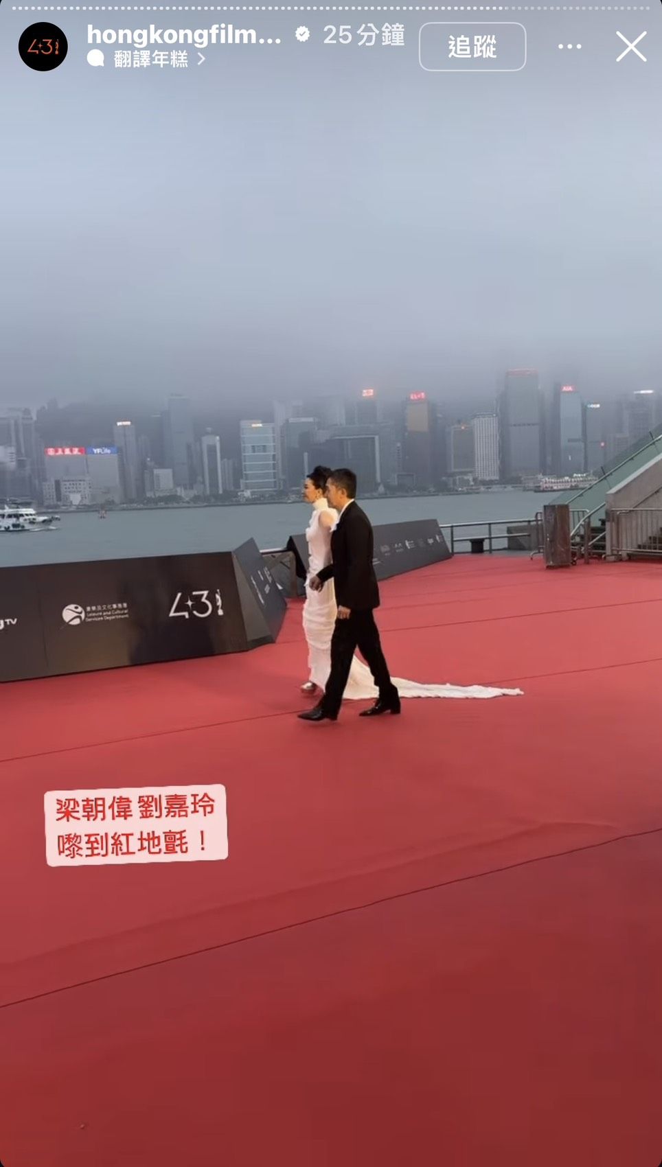 ▲梁朝偉、劉嘉玲牽手登上香港金像獎紅毯。（圖／翻攝自香港金像獎IG）
