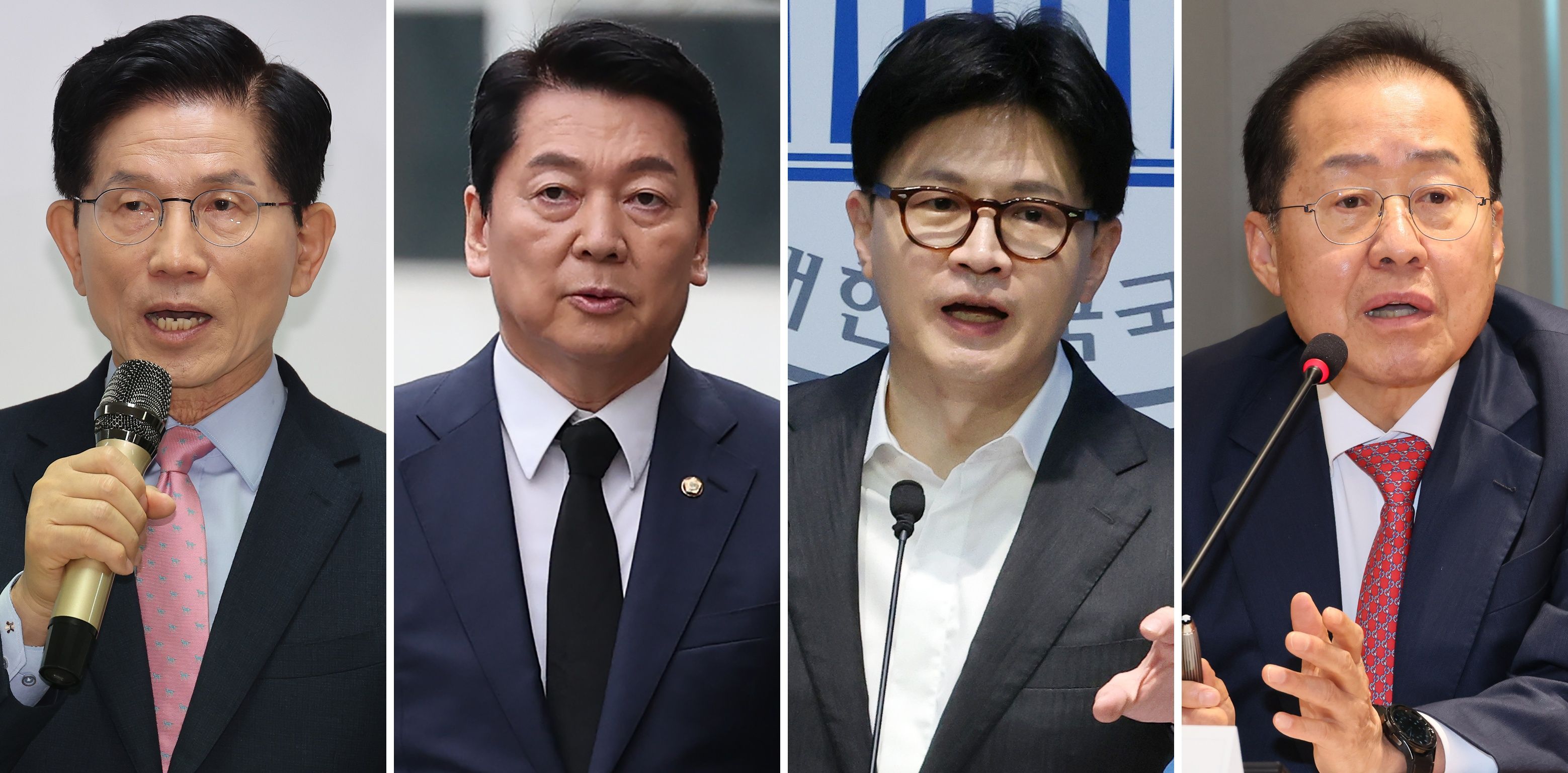 ▲▼國民力量第一輪黨內初選後留下的4名參選人，由左至右分別為金文洙、安哲秀、韓東勳、洪準杓。（圖／達志影像）