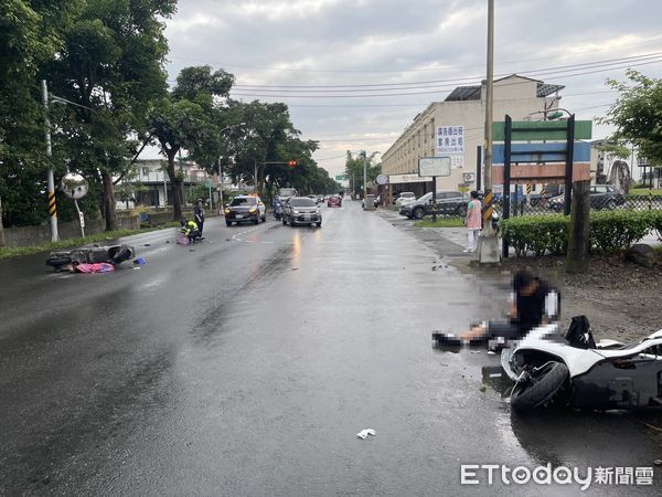 ▲▼宜蘭三星鄉一路口傳出機車相撞人車摔地意外。（圖／記者游芳男翻攝，下同）