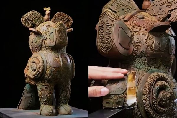 ▲▼女子用翻糖蛋糕復刻古代文物。（圖／翻攝自微博）