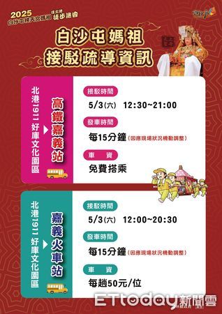 ▲雲林縣府公布5月3日媽祖鑾駕抵達北港朝天宮時交通管制、休憩場所與活動資訊。（圖／記者游瓊華翻攝）