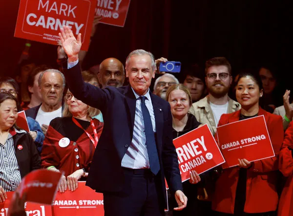 ▲▼ 加拿大自由黨贏得大選，總理卡尼現身渥太華競選總部。（圖／路透）