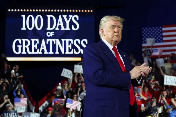 ▲▼美國總統川普（Donald Trump）就職百日演說。（圖／路透）