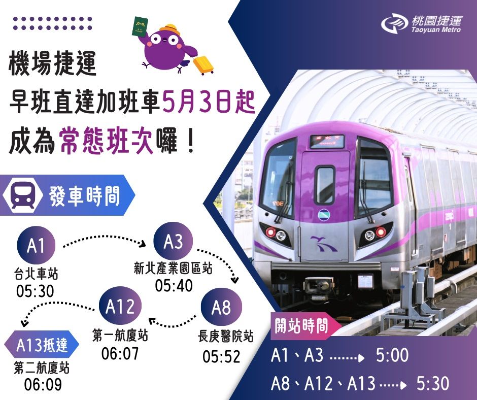 ▲▼桃捷加開「5:30早班車」直達桃園機場，納常態營運。（圖／桃園市政府）