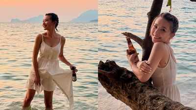 吳婉君遭家暴1個月「出國散心曬全身照」 赤腳踩浪燦笑被拍