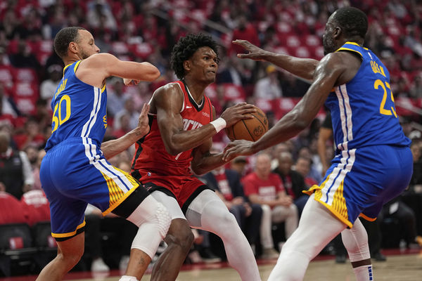 ▲▼勇士柯瑞、火箭湯普森。（圖／達志影像／美聯社）