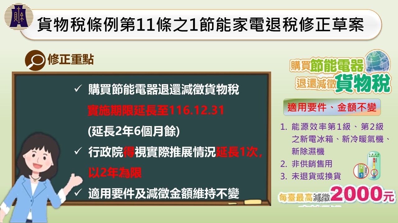 ▲▼行政院會通過節能家電減徵貨物稅2000元。（圖／財政部提供）
