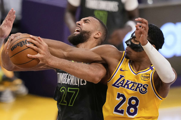 ▲▼灰狼戈貝爾、湖人詹姆斯。（圖／達志影像／美聯社）
