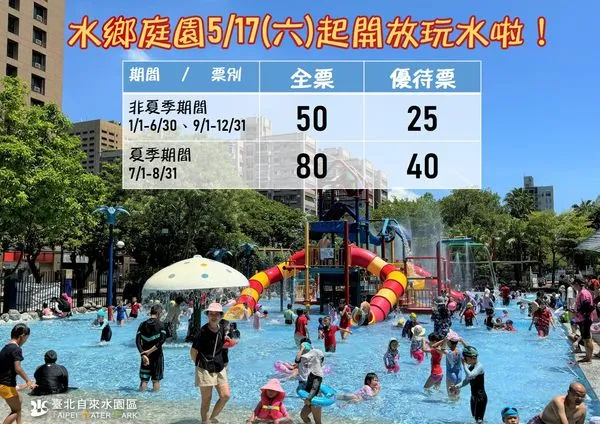▲自來水園區今（2日）於粉專上宣布，水鄉庭園戲水區將於5月18日起開放。（圖／翻攝自Facebook／自來水園區）