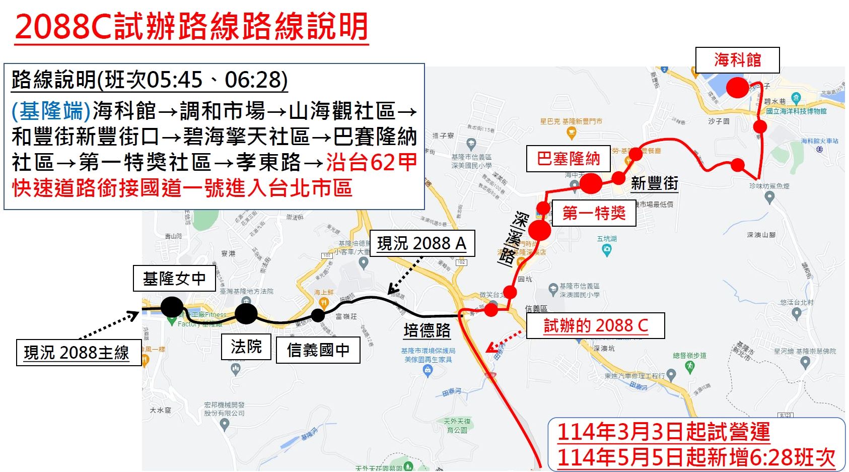 ▲基隆通勤福音！2088C增開6點28分班次。（圖／基隆市交通處提供）