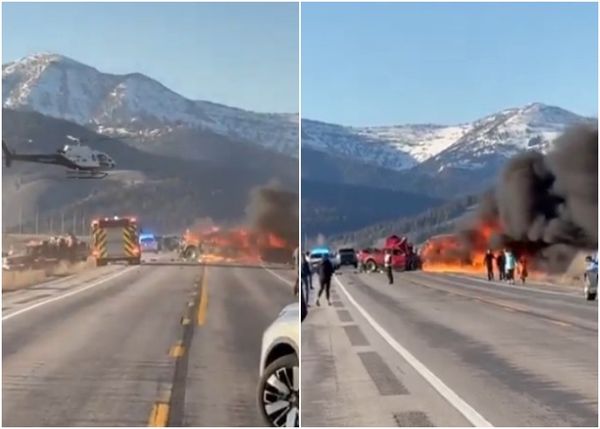 ▲▼美國愛達荷州警方稱，一輛皮卡車與一輛旅遊廂型車在黃石國家公園附近相撞，造成7人死亡。（圖／翻攝自X／@JeffRoper）