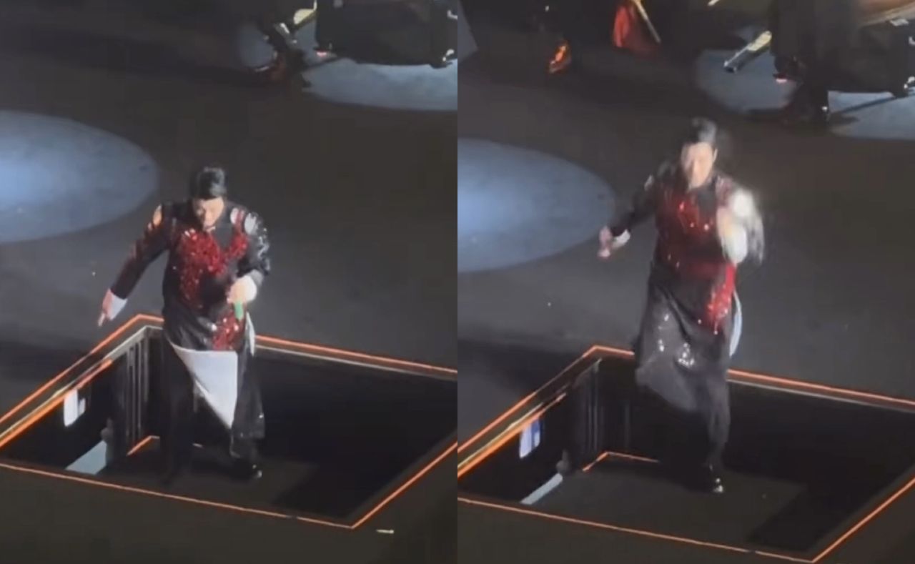 ▲▼  王力宏演唱會上踩空險摔落舞台。（圖／翻攝微博）