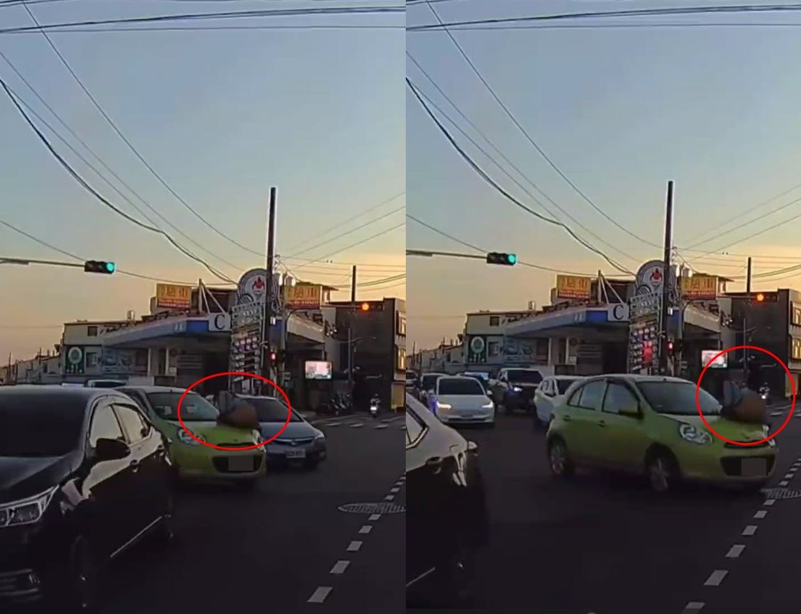▲長髮女趴引擎蓋，駕駛無視照開車上路。（圖／翻攝自記者爆料網）