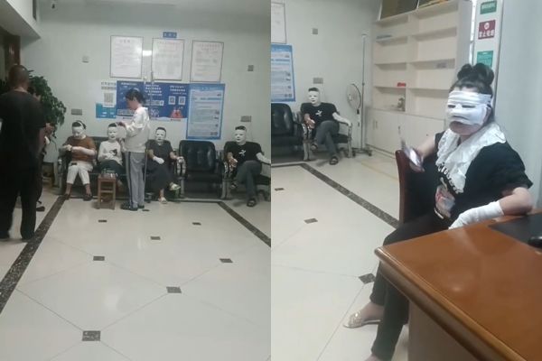 ▲▼北京陳姓男子與鄰居相約燒烤，卡式爐突然爆炸，導致幾人包成木乃伊。（圖／翻攝抖音）