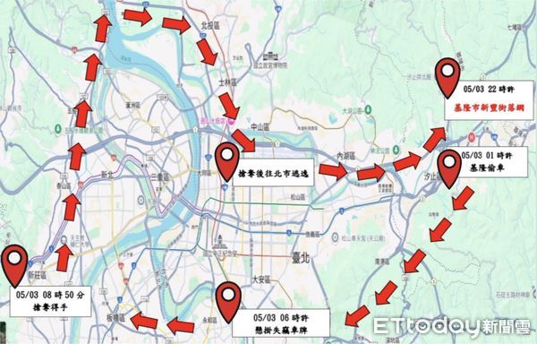 ▲▼             基隆賴姓男子騎車搶劫金項鍊，在多處製造斷點、變換車牌躲避追緝。（圖／記者陳以昇翻攝，下同）