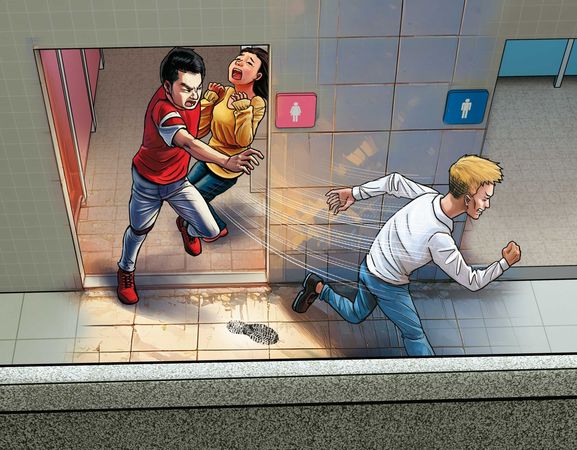 男子盧君星潛入台南大學女廁偷拍遭逮，檢警從他手機查出逾300部偷拍檔案，包括台積電及台南地檢署都成為他犯案地點。（AI繪圖Adobe Firefly生成，本刊美術組後製）