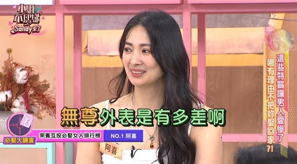 ▲▼阿喜上節目被于美人問男友無尊「外表有多差」。（圖／東森綜合台提供）