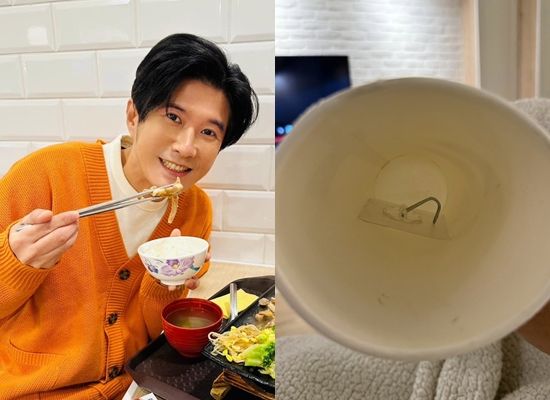 ▲顏永烈兒子手搖飲喝到掛勾。（圖／翻攝自顏永烈臉書）