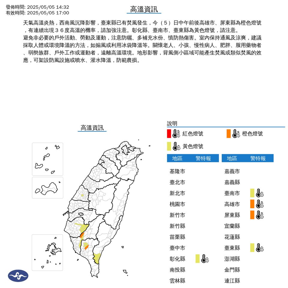 ▲高溫警示