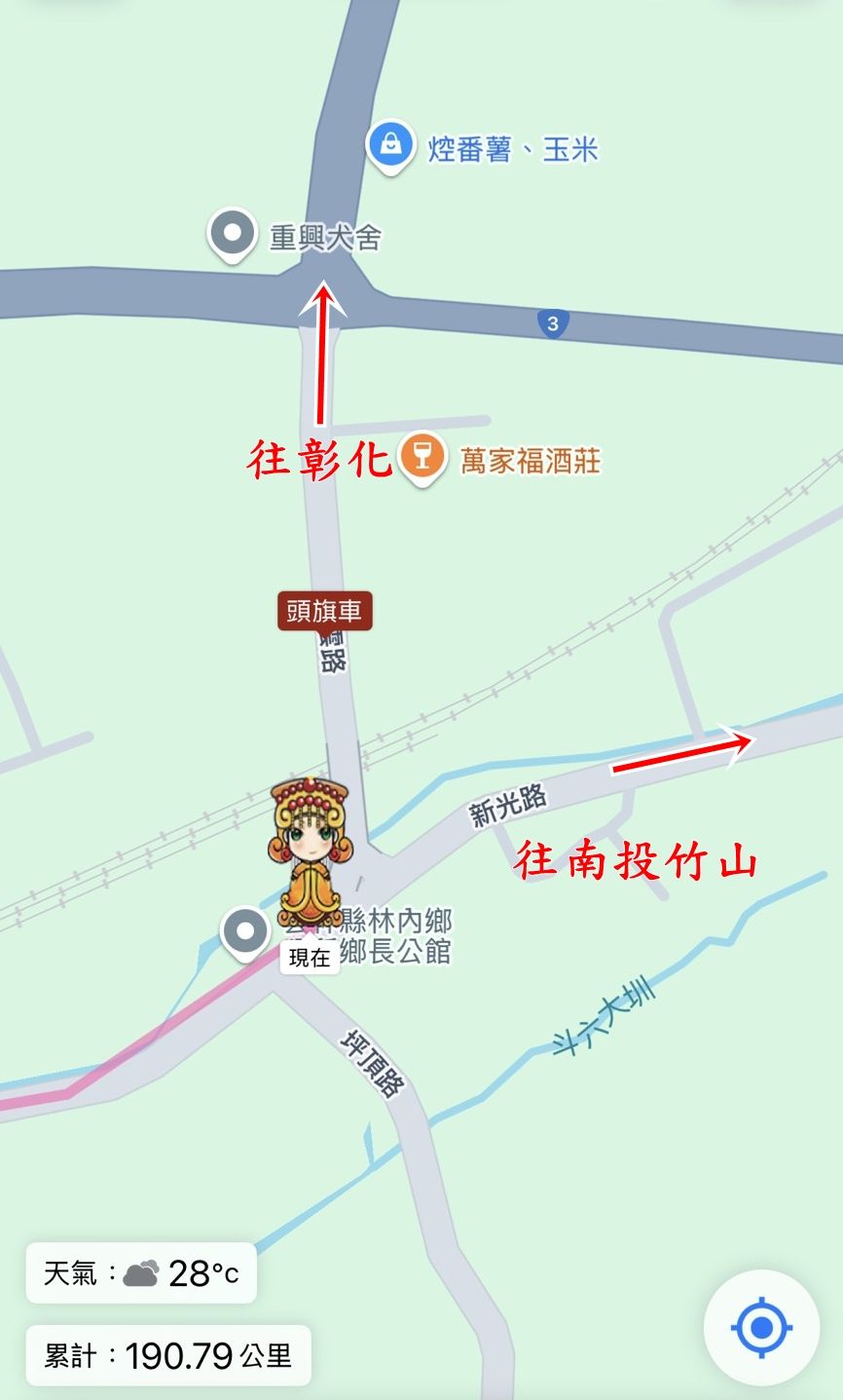 ▲▼白沙屯媽祖頭旗車在叉路路口往彰化方向前進。（圖／翻攝白沙屯媽祖app）