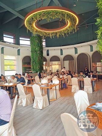 MD餐廳位在台大明達館內，其中密宴AIT的「花園廳」包廂挑高九米、有大片玻璃窗，平日是方桌擺設。