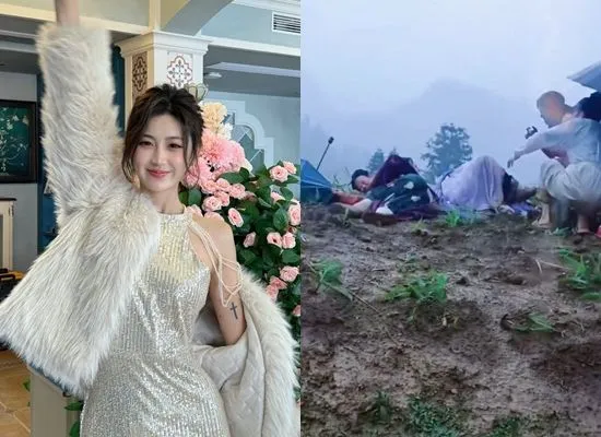 ▲楊珊子上山拍戲遇冰雹。（圖／翻攝自楊珊子微博）