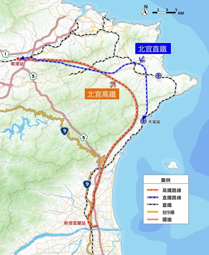 ▲▼北宜直鐵及高鐵延伸宜蘭路線比較圖。（圖／鐵道局提供）