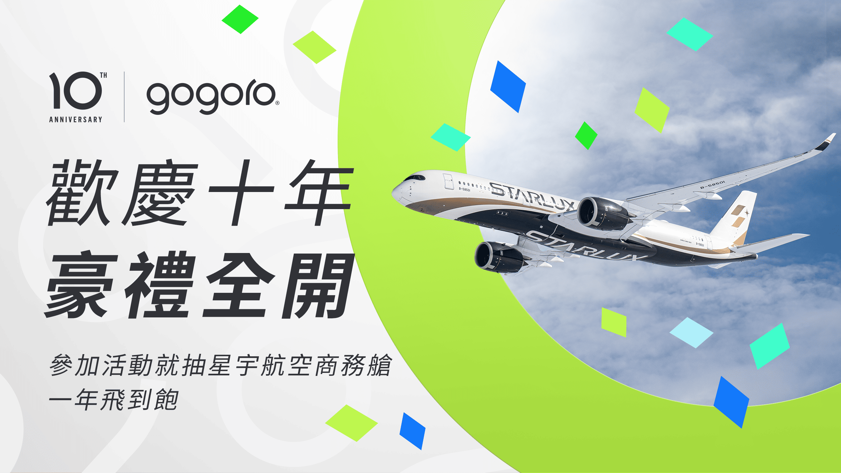 ▲Gogoro慶10周年「抽星宇商務艙1年飛到飽」！全新推薦獎勵計畫開跑。（圖／翻攝自Gogoro）