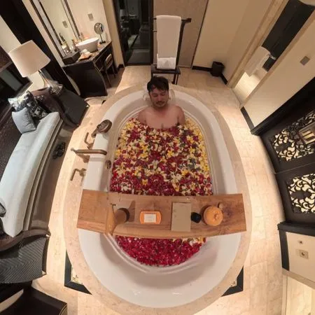 ▲▼林柏昇（KID）泡花瓣浴曬照。（圖／翻攝自Threads）