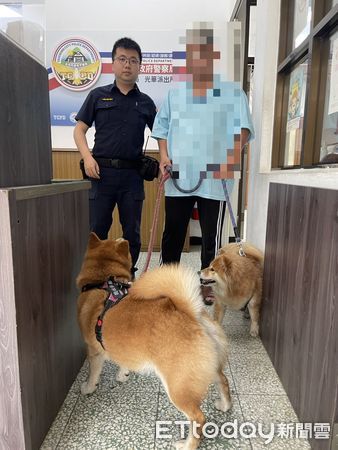 ▲▼2名女大學生停等紅燈時，一對柴犬母子突然跳上機車踏板，女大生求助警方後順利通知飼主。（圖／警方提供，下同）