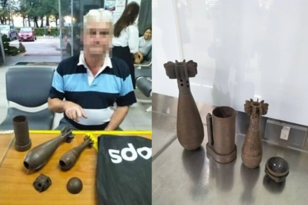 ▲▼澳洲男「攜榴彈彈殼」闖關被逮。（圖／Sakhu Police）