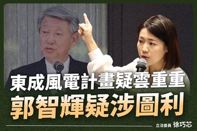 徐巧芯曝「東成風電計畫」與崇越關係密切 控郭智輝涉圖利:說清楚