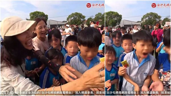孩子結緣品被搶直接傻眼。（翻攝白沙屯媽祖網路電視台直播）