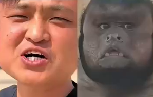 ▲▼男子撞臉方臉醜猴。（圖／翻攝自微博）