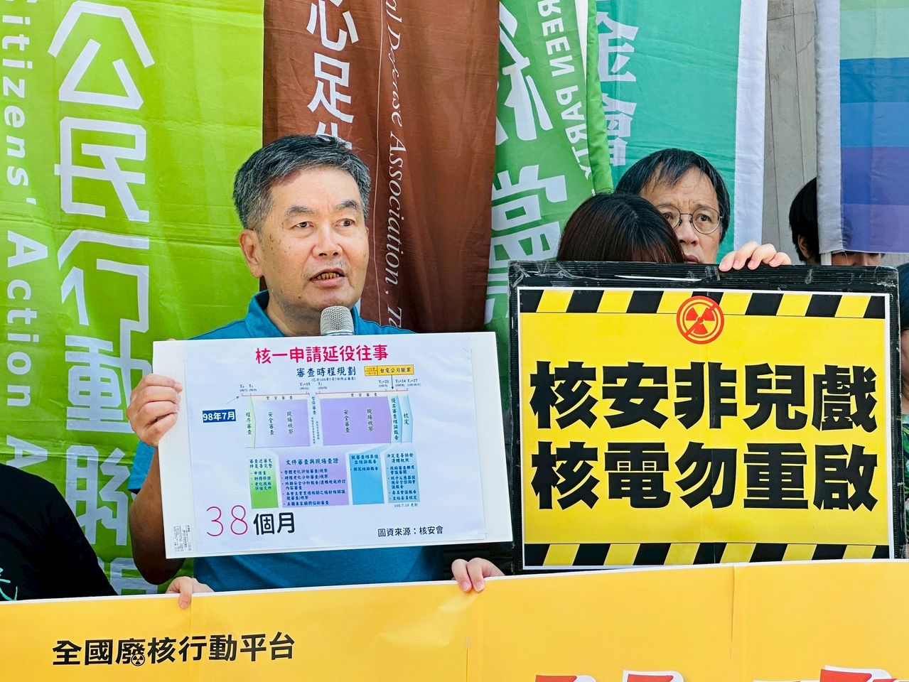 ▲▼全國廢核行動平台本日召開「草率修法毀核安 藍白亂搞全民擔」記者會。台灣環保聯盟會長謝志誠（圖／綠色公民行動聯盟提供）