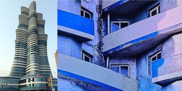 ▲▼位於北韓平壤市平川區域的未來科學者大街53層樓超高公寓「銀河塔」，如今驚傳有崩塌危機。（圖／翻攝自Daily NK）