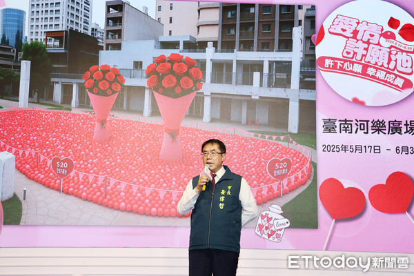 ▲台南河樂廣場將於5月17日啟動「愛情許願池」，市長黃偉哲親自宣傳並體驗扭蛋抽獎活動。（記者林東良翻攝，下同）