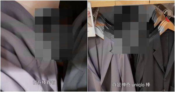 一對家長近日帶著2歲的女兒特地到UNIQLO的「商品架上大便」，還拍片分享。（圖／翻攝自Threads）