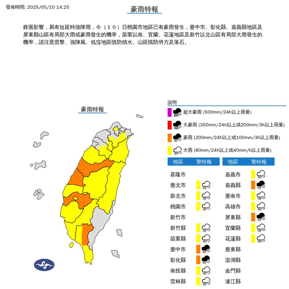 ▲大雨特報