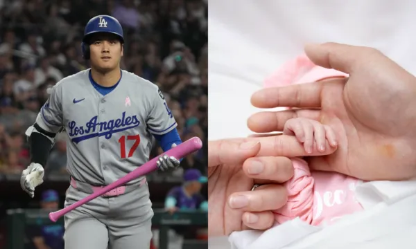 ▲大谷翔平母親節用粉紅球棒、曬小手全家福。（圖／路透、大谷翔平IG）