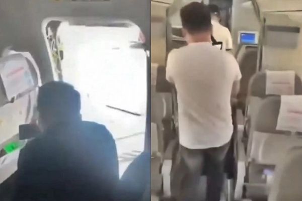 ▲▼飛機降落強開逃生門！陸男：想吸新鮮空氣。（圖／翻攝自X）