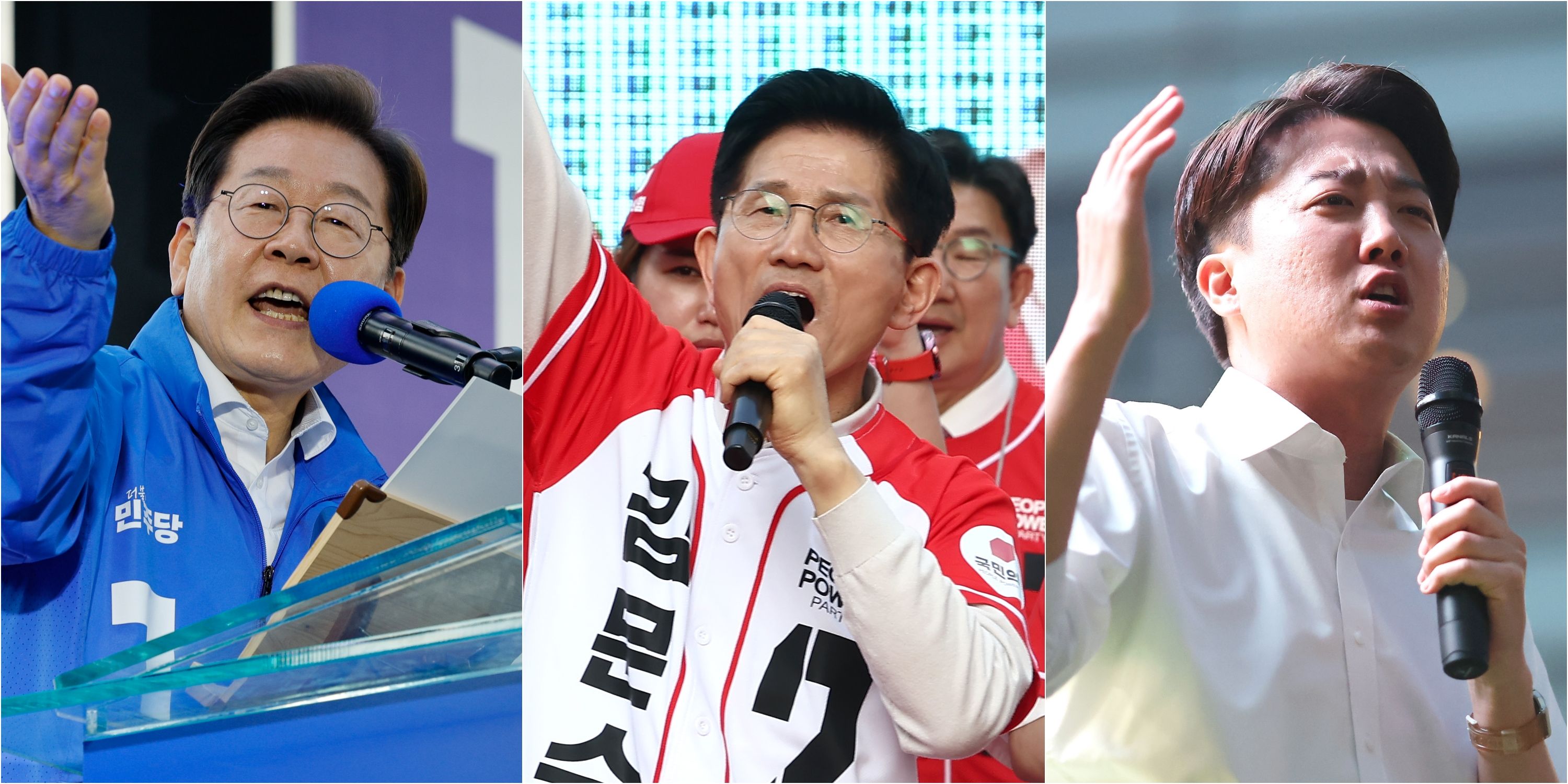 ▲▼南韓總統大選登記參選人，由左至右是李在明、金文洙、李俊錫。（圖／達志影像）