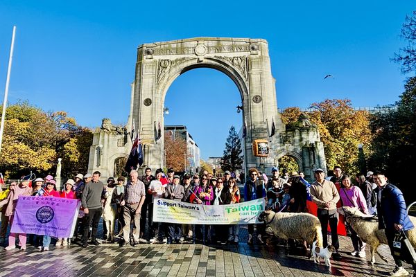 ▲▼紐西蘭僑界辦理「為台灣和平健走」（Peaceful Walk for Taiwan），現場綿羊駱馬逗陣走，駐紐西蘭代表歐江安大使致詞並與紐國僑胞及紐國人士合影。（圖／紐西蘭代表處提供）